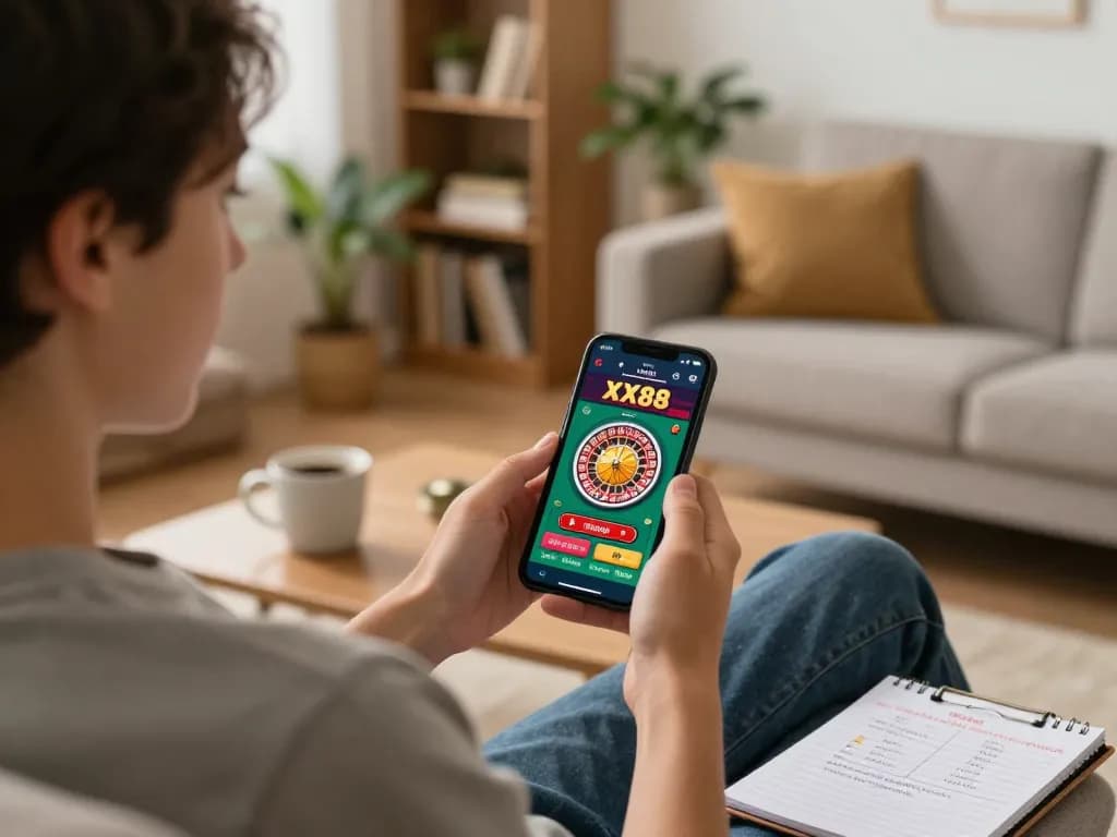 Engaging gameplay on the XX88 mobile app in a cozy living room setting.