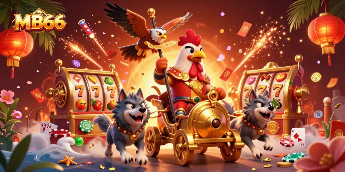 Experience thrilling gameplay with MB66 featuring a rooster warlord leading in a vibrant 3D casino scene.