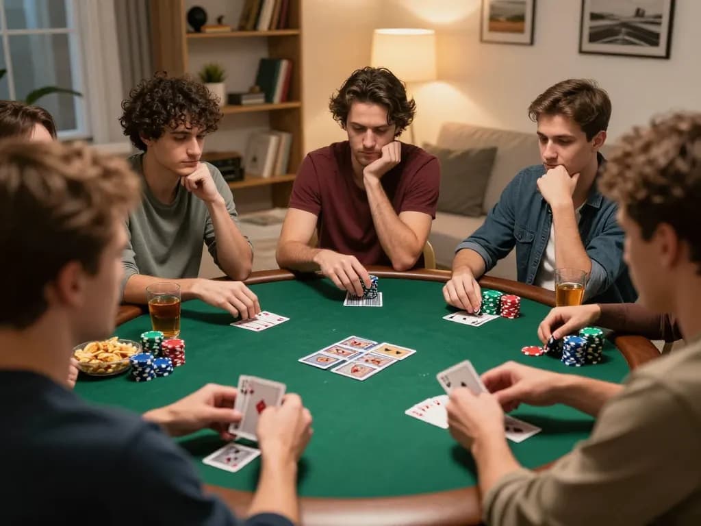 Collective strategy during a poker night with friends, featuring the excitement of kèo nhà cái 5.