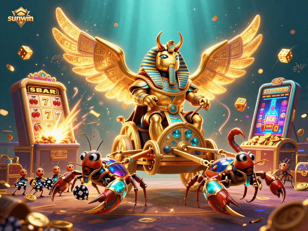Engage in thrilling gameplay at sunwin with a vivid 3D casino scene featuring dynamic characters and elements.