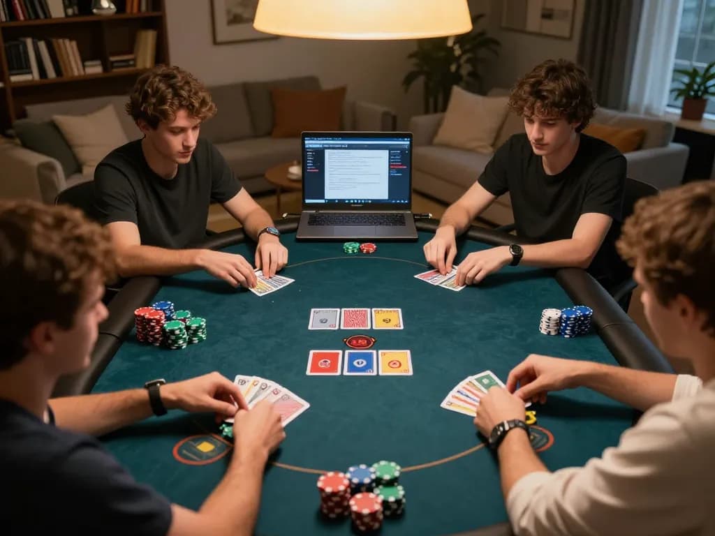 Engaging poker gameplay scene at home with cm88game interface visible.