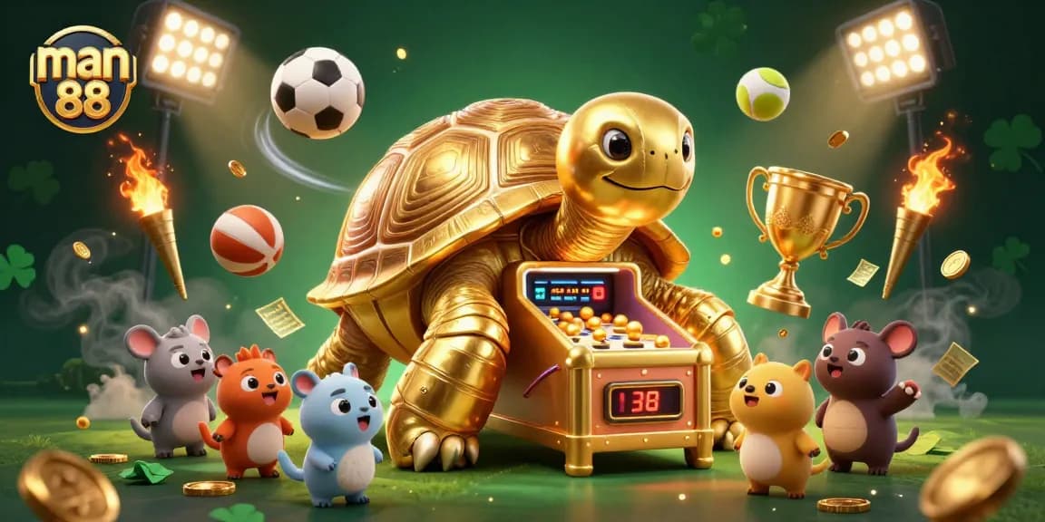 Experience exhilarating moments with man 88 as golden tortoise pinball machine entertains small animals.