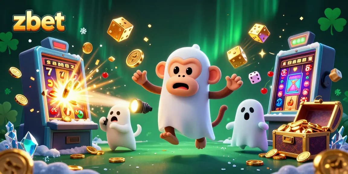 Engage with zbet's thrilling casino experience illustrated by a playful monkey and a curious puppy.