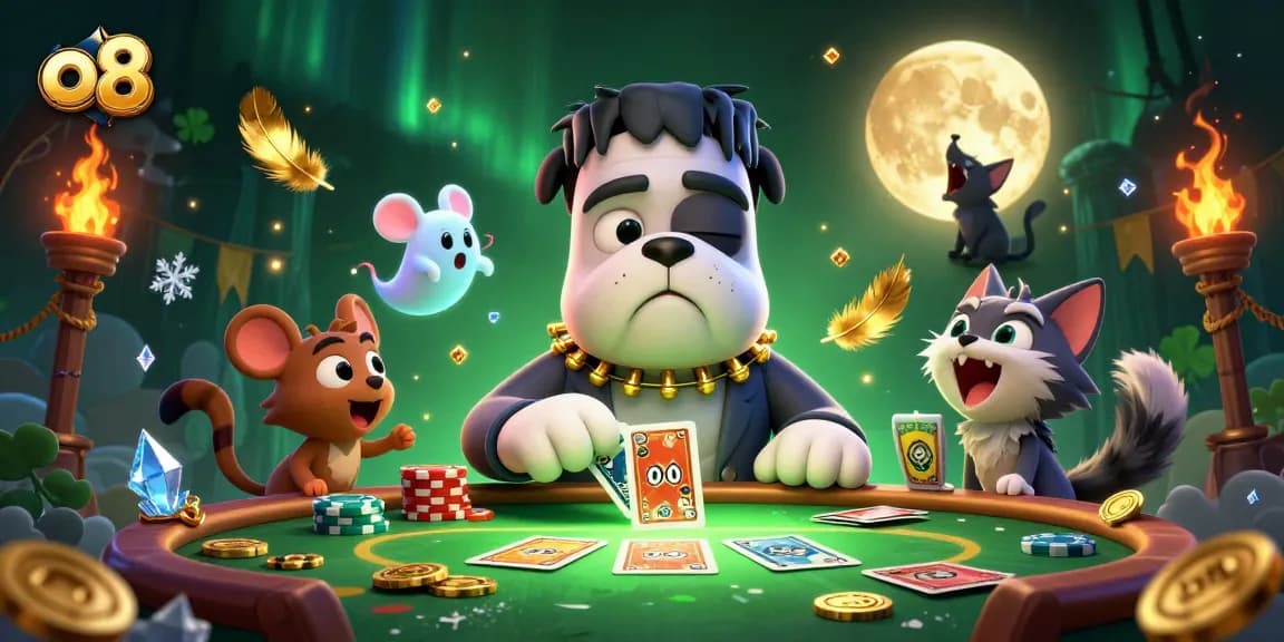 Play at o8 with thrilling characters in a dynamically rich 3D casino scene.