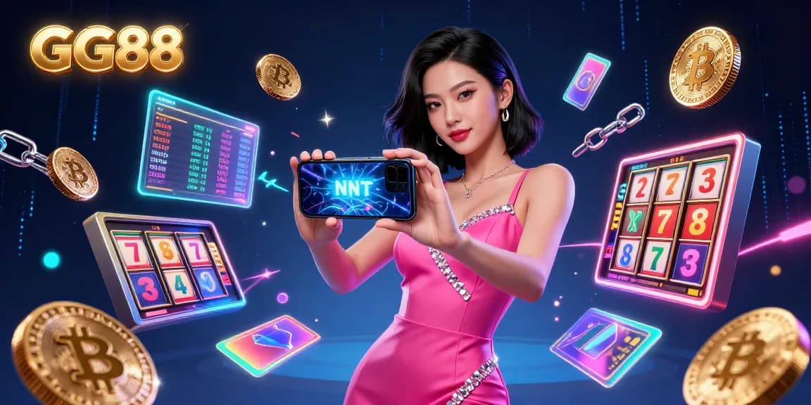 Experience excitement at GG88 with stunning visuals of a live dealer game alongside cryptocurrency elements.