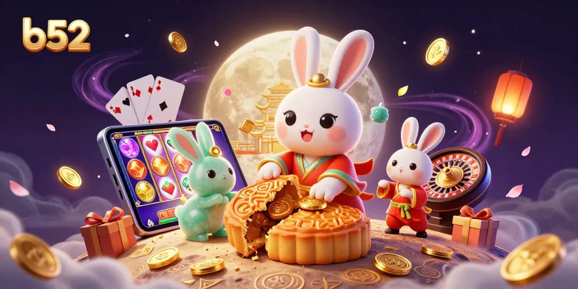 Engage in exciting slot adventures with b52 as a moon rabbit reveals golden poker chips.