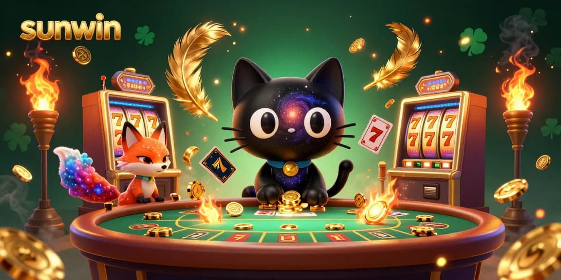 Experience the excitement of sunwin casino with golden chips and vibrant characters at play.