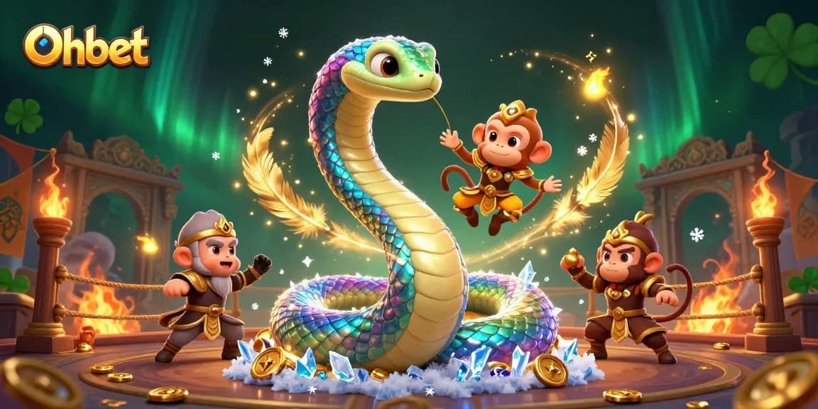 Join the action at Oxbet with a vibrant scene featuring a rainbow serpent and monkey king amidst a lively casino atmosphere.