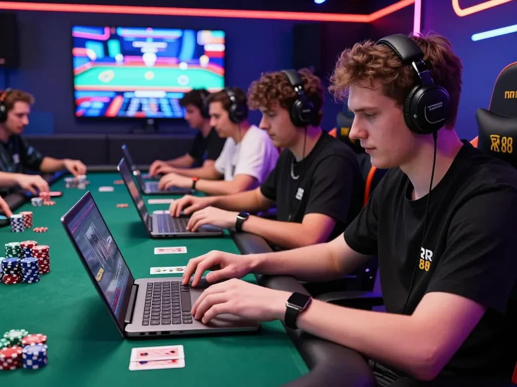 Player enjoying online gaming at RR 88 in a vibrant atmosphere with poker chips and cards.
