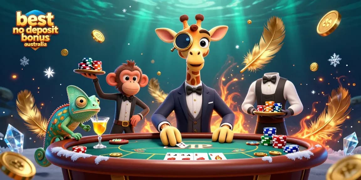 Experience the best no deposit bonus Australia with vibrant casino-themed 3D art.