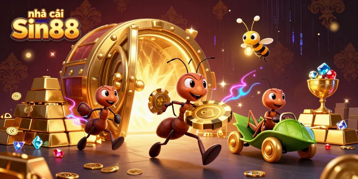 Experience a thrilling heist with ants showcasing nhà cái Sin88's vibrant casino rewards and treasures.