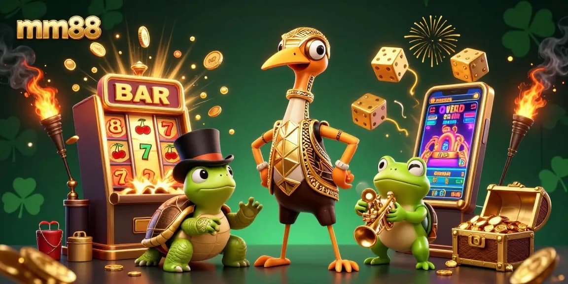 Engage with mm88's vibrant casino scene featuring animated characters and exciting game elements.