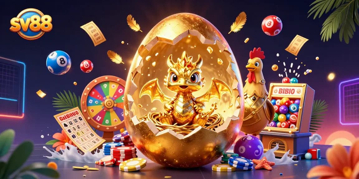 Engage with sv88's thrilling gambling universe featuring a golden dragon and vibrant lottery elements.