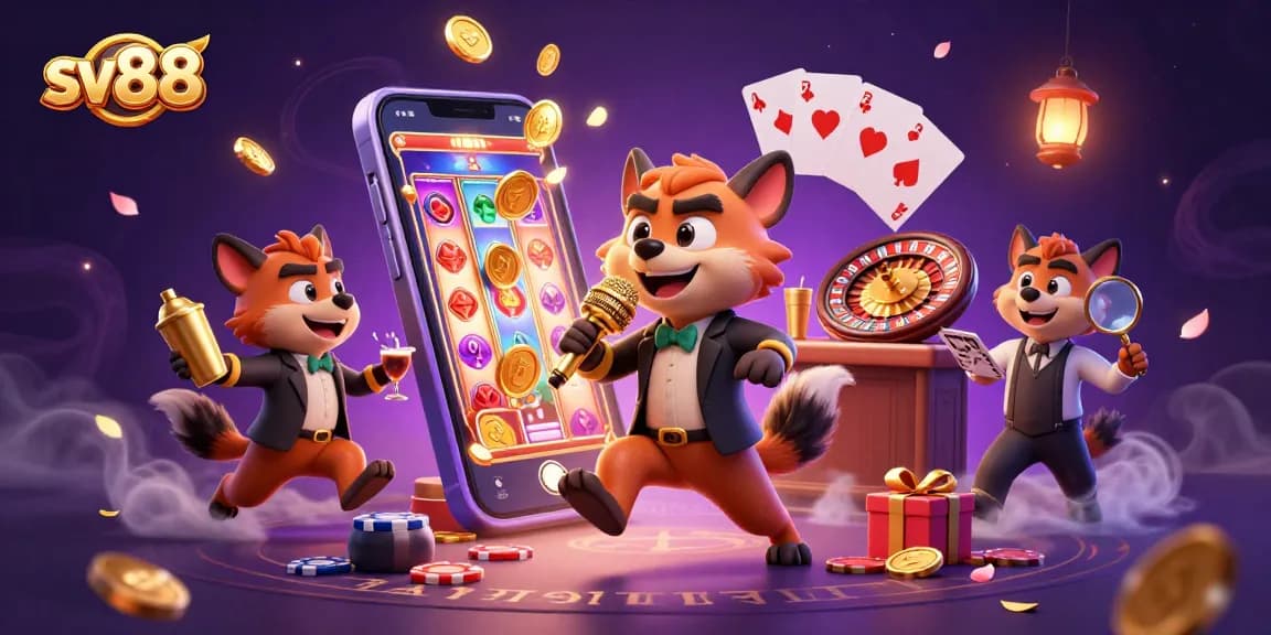 Experience the lively atmosphere at sv88's comedy casino with hyenas serving laughs, drinks, and security.