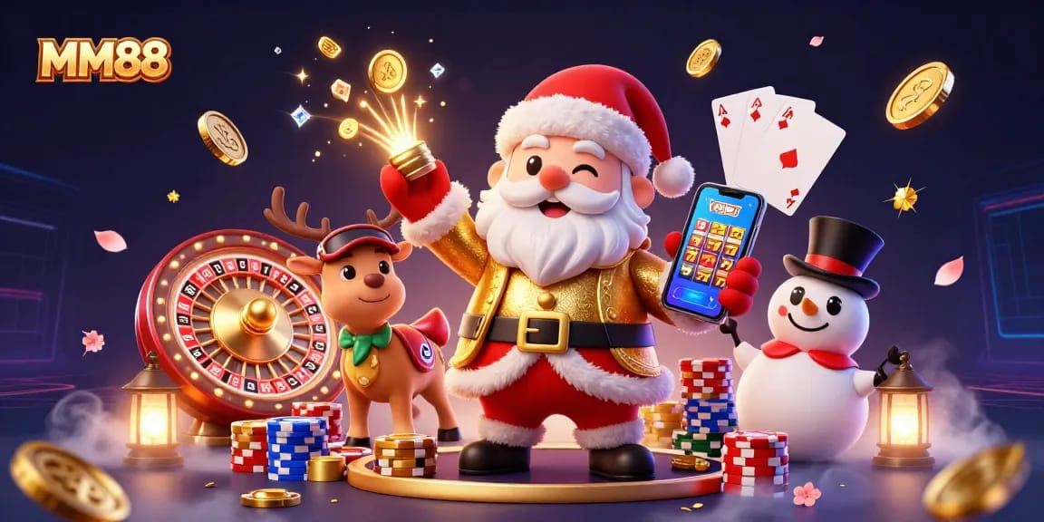 Experience winning at MM88 with festive casino characters celebrating jackpots.