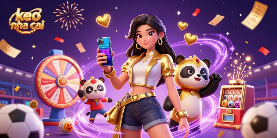 Engage with keo nha cai for sports betting excitement featuring dynamic characters and colorful betting elements.