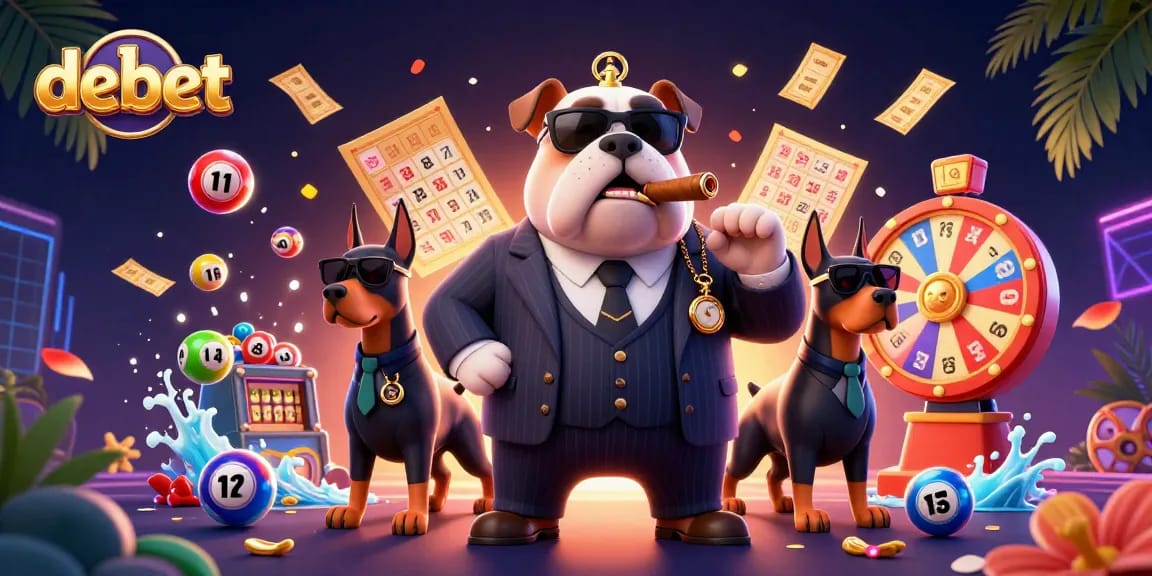 Engage with debet's vibrant lottery scene featuring a mafia bulldog and dynamic game elements.