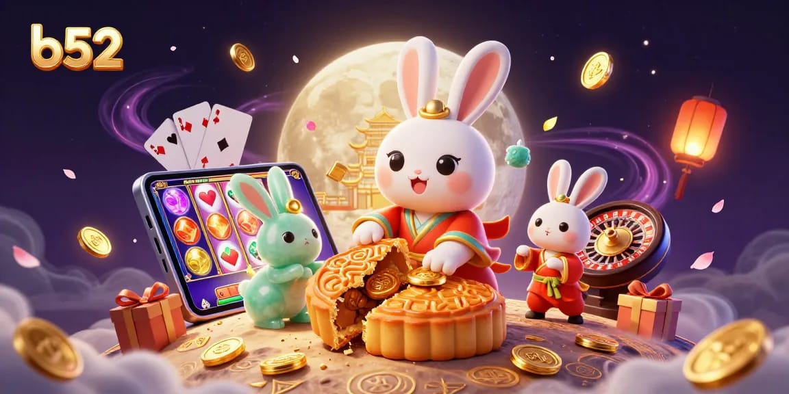 Engage in exciting slot adventures with b52 as a moon rabbit reveals golden poker chips.