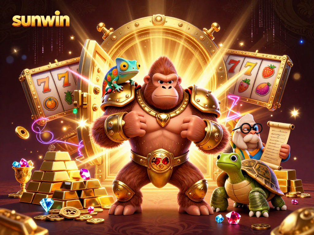 Experience grand winnings with sunwin as powerful characters explore riches in a vibrant casino.