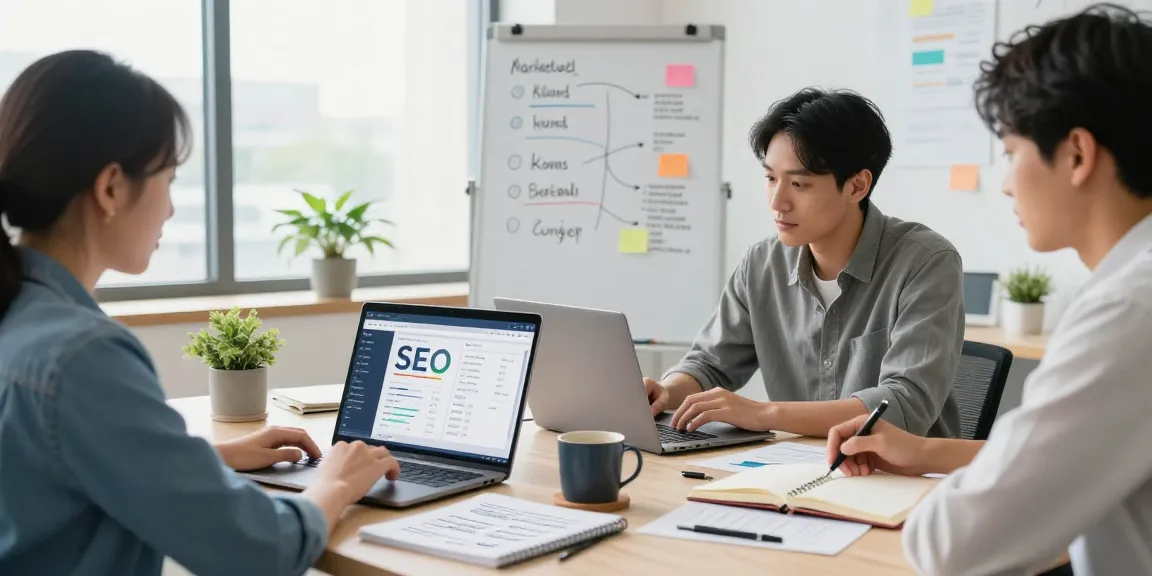 Agencia SEO Local Barcelona: equipo colaborando en estrategias digitales en una oficina moderna.