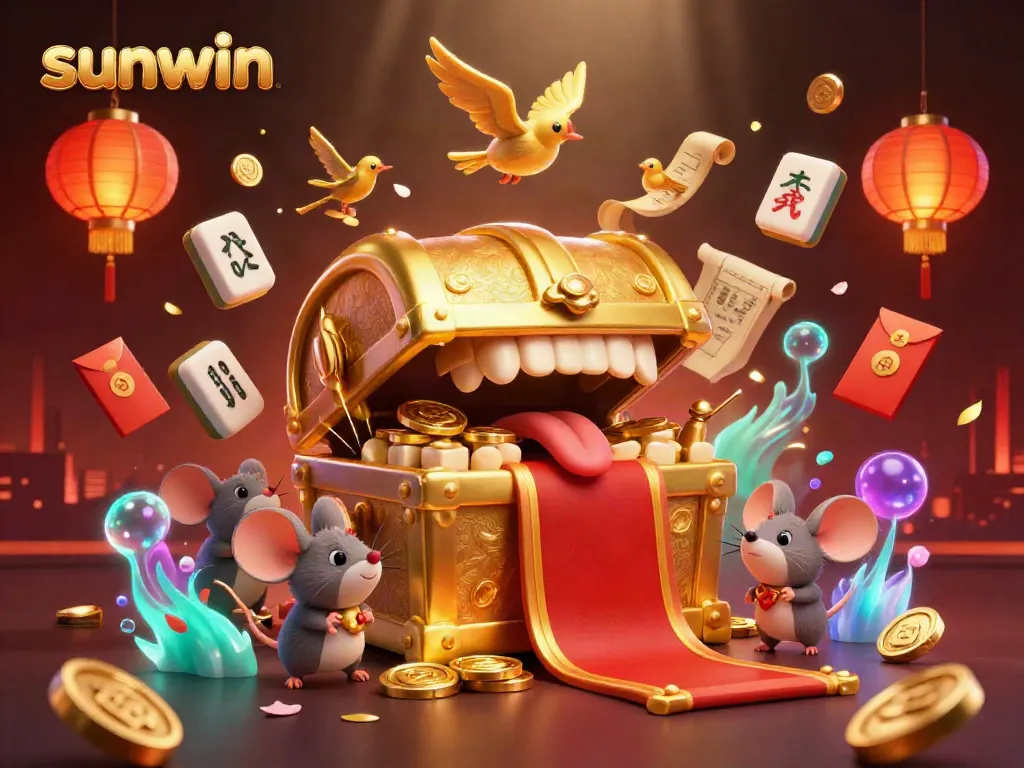 Experience the thrill of winning with sunwin’s captivating casino scene featuring treasure and vibrant game elements.