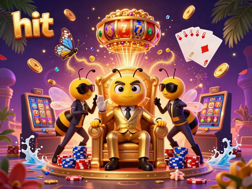 Experience the thrill of the hit casino with vibrant slot reels and a charming bumblebee mob boss.