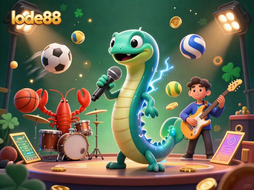 Experience the lively underwater casino scene with lode88 as the electric eel DJ and vibrant gaming elements.