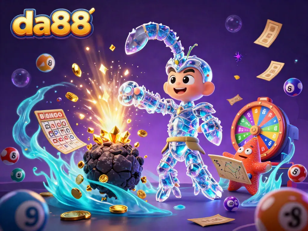 Experience the excitement of da88 with dynamic lottery elements and a galactic samurai in a vibrant casino scene.