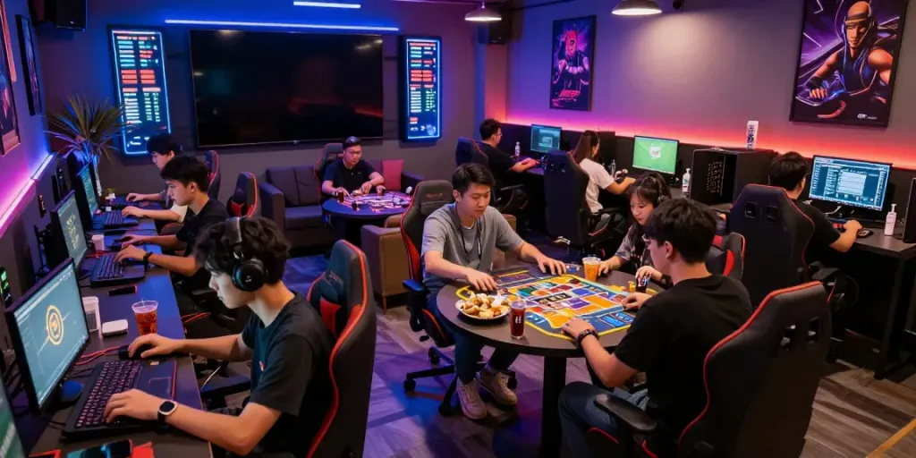Dynamic gaming atmosphere at https://du88az.net/ with players enjoying various online games.