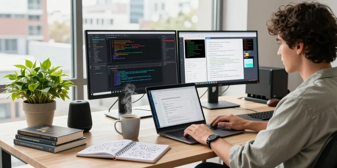 Build internal tools with AI in a modern digital workspace with natural light and vibrant décor.