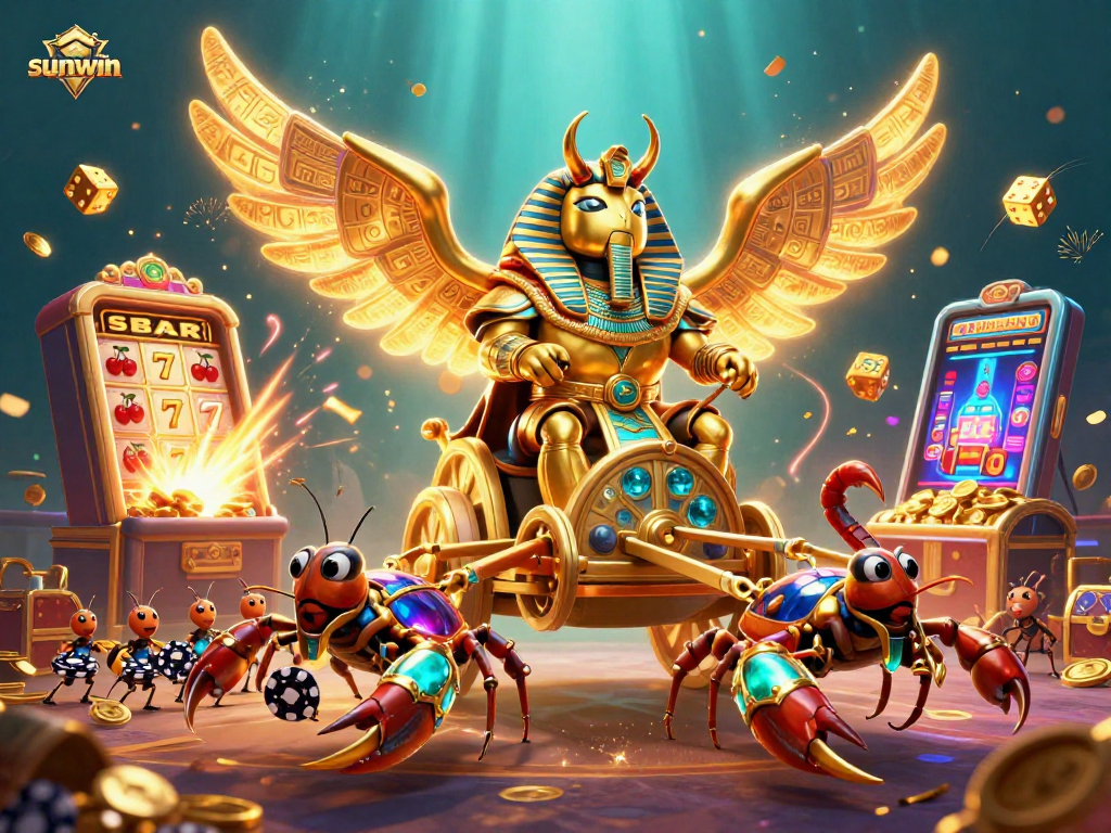 Engage in thrilling gameplay at sunwin with a vivid 3D casino scene featuring dynamic characters and elements.