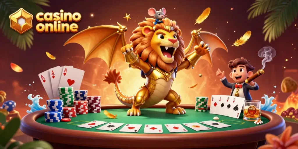 Juega en casinos online y descubre bonos, mesas de póker, y premios con esta ilustración vibrante.