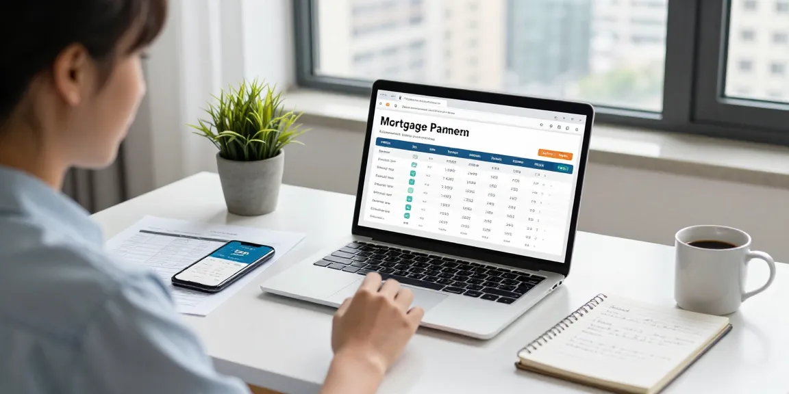 Calculating cuota hipoteca in a modern home office with financial documents and laptop.