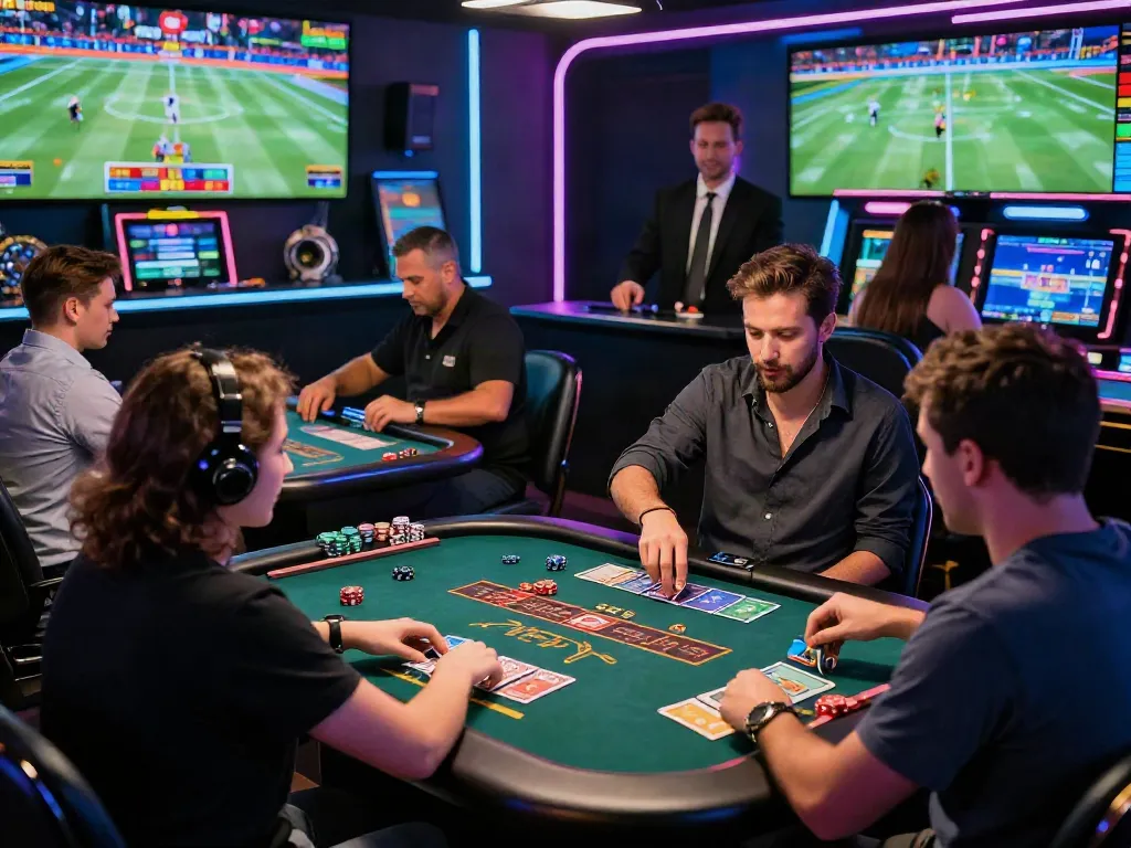 ku88 online gambling scene with players at gaming stations