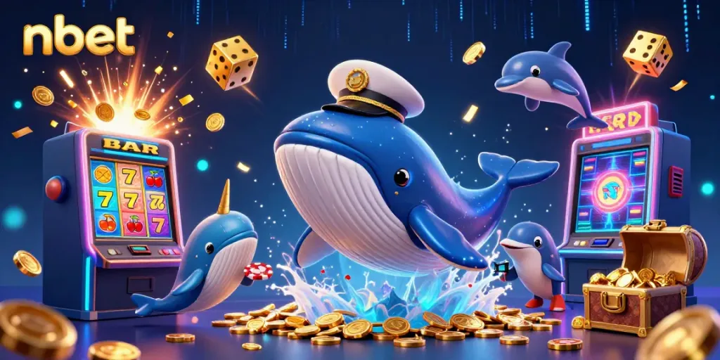 Experience thrilling wins at nbet with a vibrant underwater casino adventure featuring a whale and sea creatures.