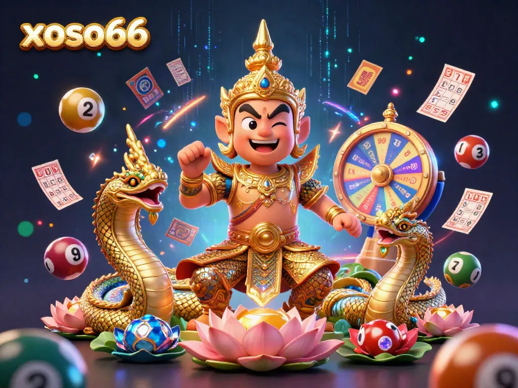Experience the excitement of xoso66 lottery with vibrant visual elements in a dynamic 3D illustration.