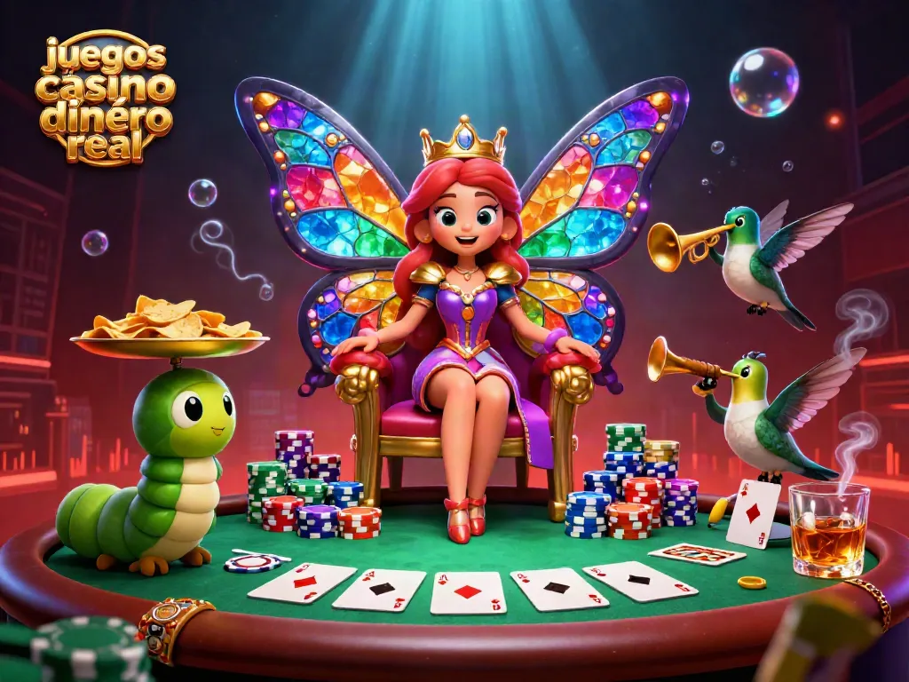 Juega juegos de casino dinero real con la reina mariposa mientras disfrutas de la emoción del póker.