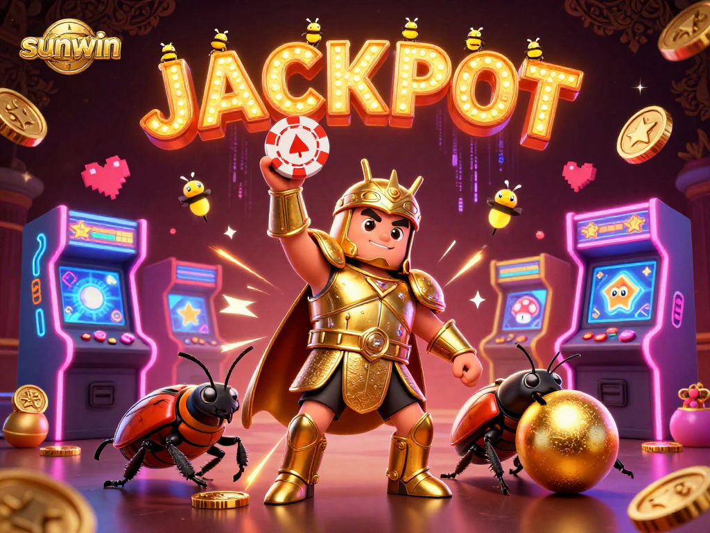 sunwin elevates the game with a victorious beetle champion in an electrifying casino scene