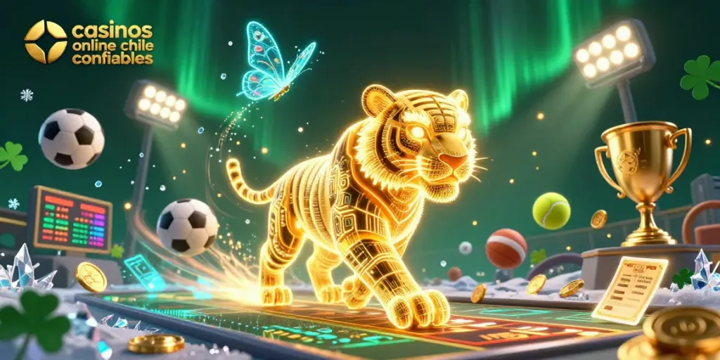 Disfruta de la emoción en casinos online chile confiables con un tigre digital en un paisaje vibrante.