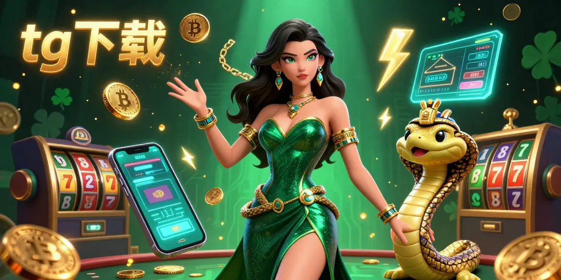 在生动的3D赌场场景中体验tg下载，场景中有激动人心的老虎机转轮、加密货币和动态元素。