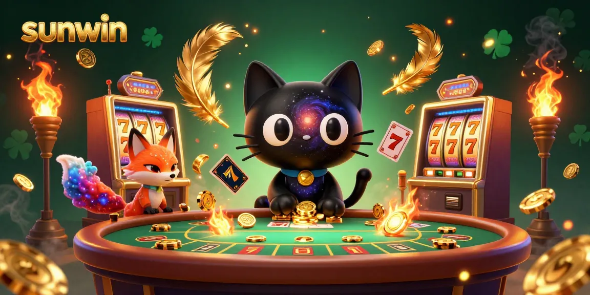 Experience the excitement of sunwin casino with golden chips and vibrant characters at play.