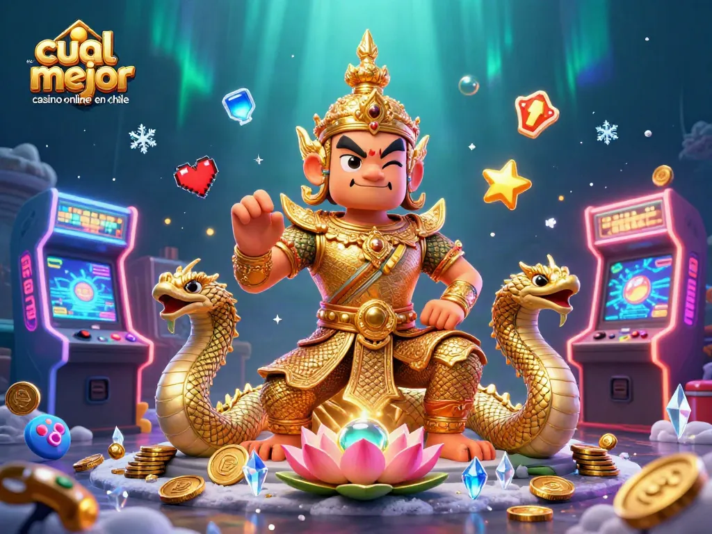 Juega en el mejor casino online en Chile con una imagen de guardianes y elementos de juego vibrantes.