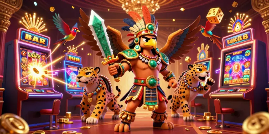Experience thrilling gameplay with uk88's dynamic casino scene featuring slot machines and energetic characters.