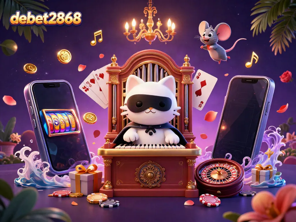 Engage in thrilling gaming experiences with debet2868's vibrant casino illustration showcasing dynamic slot games and rich rewards.