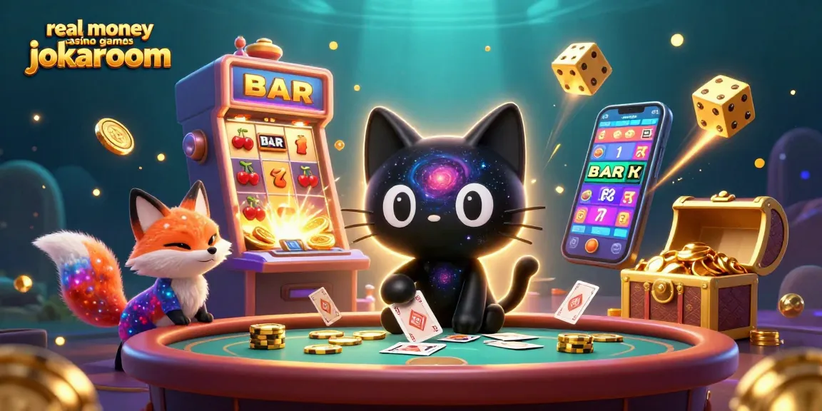 Experience thrilling real money casino games jokaroom with a cosmic 3D illustration of playful casino characters.